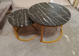 2-in-1 Round MDF Coffee Tables With Gold Frame