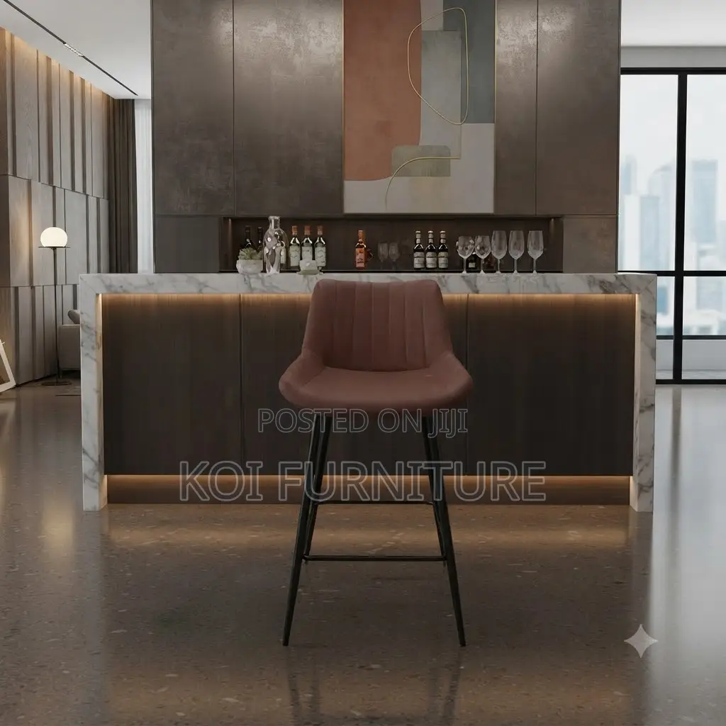Barstools; Non Swivel Leather Barstool With Mid Backrest