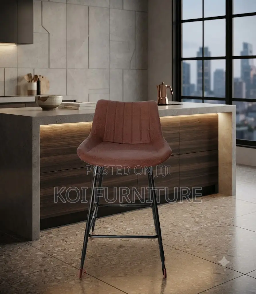 Barstools; Non Swivel Leather Barstool With Mid Backrest