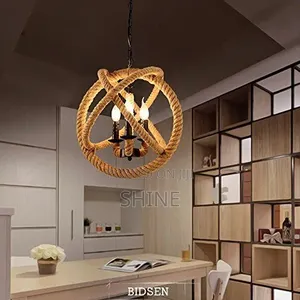 Rustic Industrial Hemp Rope Globe Chandelier