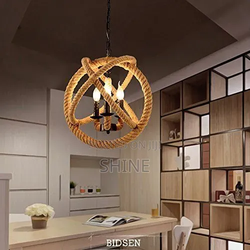 Rustic Industrial Hemp Rope Globe Chandelier