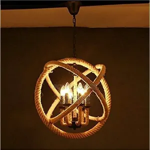 Rustic Industrial Hemp Rope Globe Chandelier