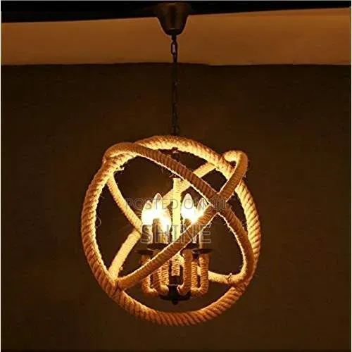 Rustic Industrial Hemp Rope Globe Chandelier