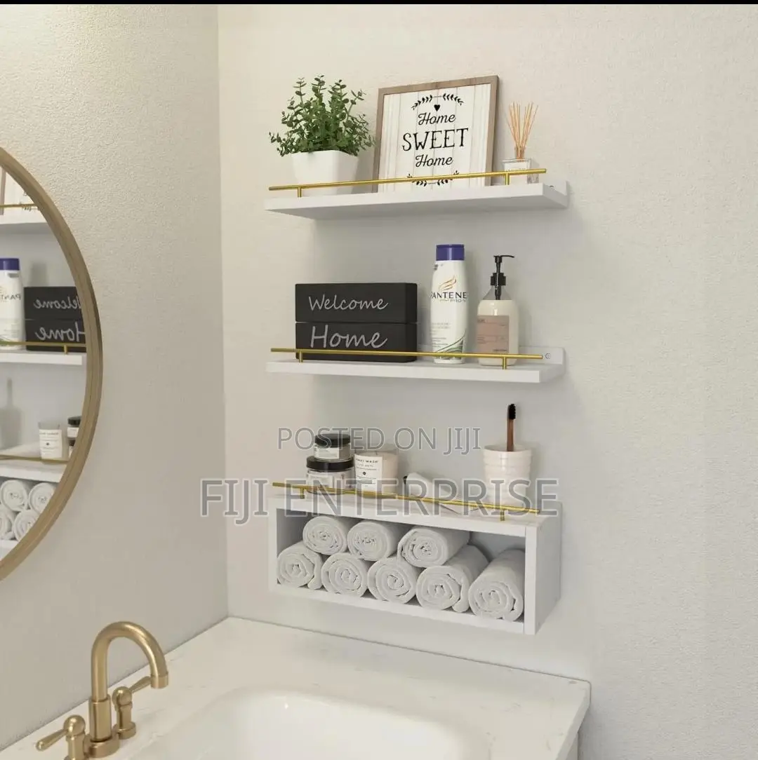 Solid Pine Wood 3-Tier Floating Bathroom Shelves