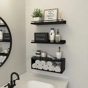 Solid Pine Wood 3-Tier Floating Bathroom Shelves