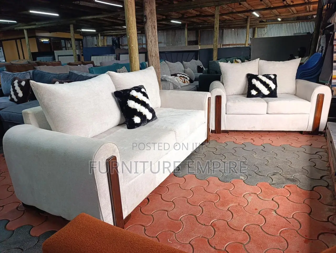 5-Seater 3+2 White Sofa Set With Wooden Charm