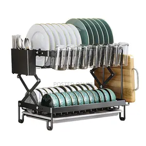 2-Tier Dish Rack With Cutlery Chopping Board Holder Carbon Steel