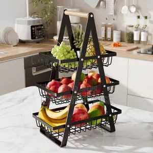 3-Tier Triangular Metallic Mesh Fruit Basket Modern Kitchen Décor