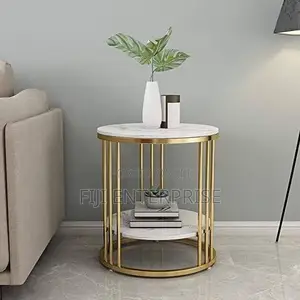 Luxury 2-Tier Side Table – Marble Effect Metal Frame