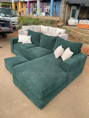6-Seater Green L-Shaped Bubble Fabric Sofa