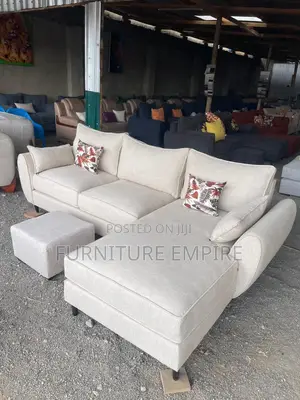 6-Seater White Butterfly L-Shaped Sofa With Footrest