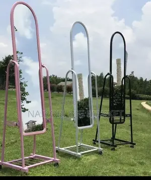 Black Full Length Dressing Mirror With Wheels and Shoes Rack