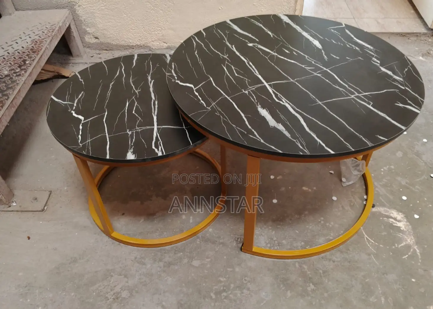Black Nesting Coffee Table Marble Effect (Mdf)
