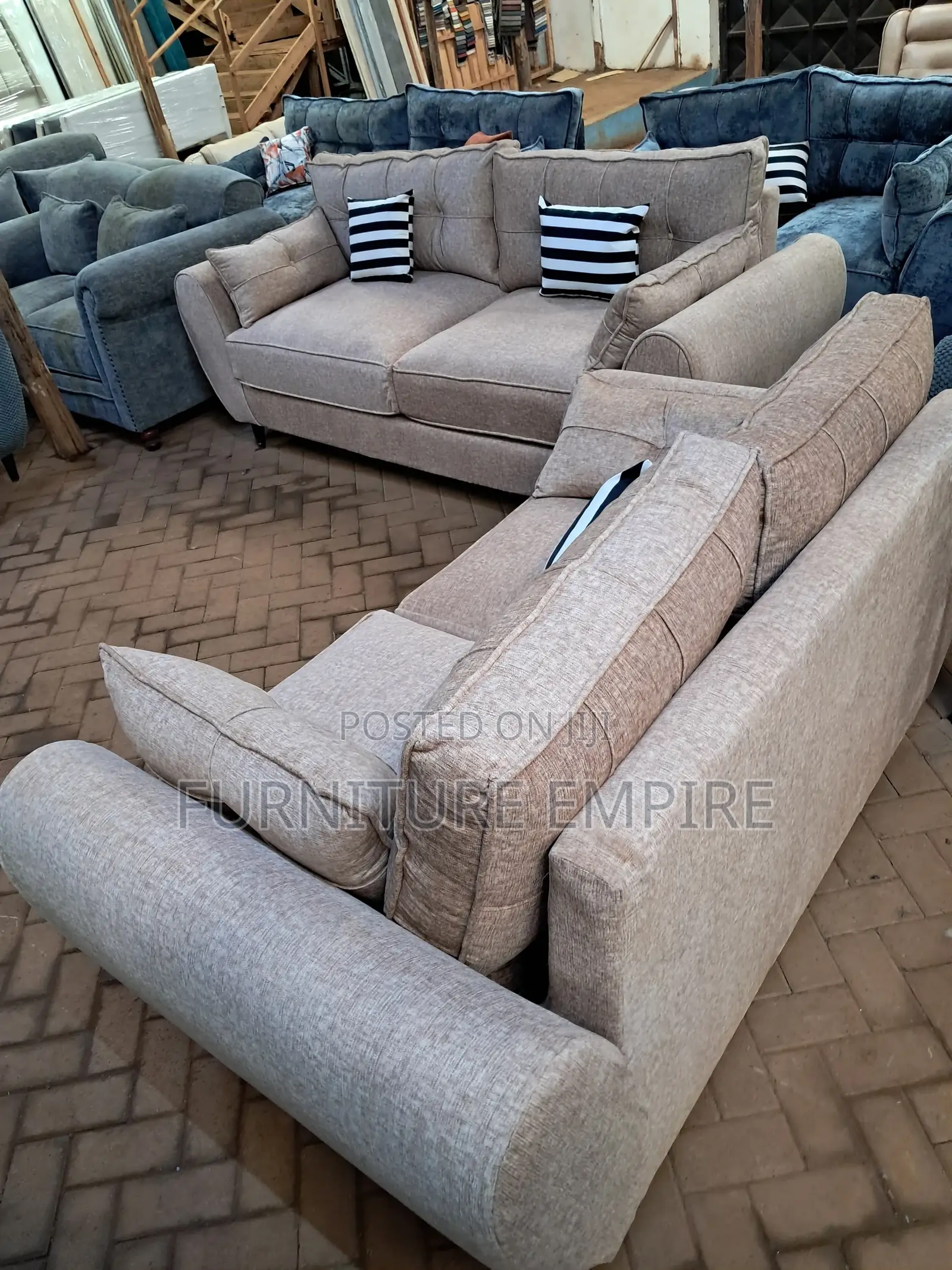 5-Seater 3+2 Beige Sofa Set With Tufted Back