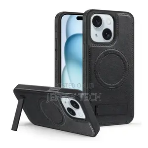 iPhone 15 Phone Case, Black Magnetic Soft Pu Leather With Wirel Device