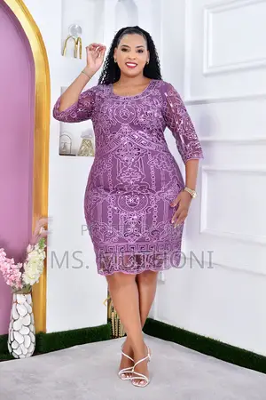 Heavy Lace Stunning Embroidered Sequin Midi Dress. (Size 42-52)