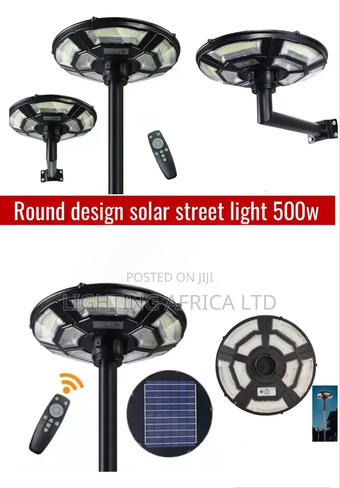 500 Watts Round Design Solar Street Light With Remote Light Sensor
