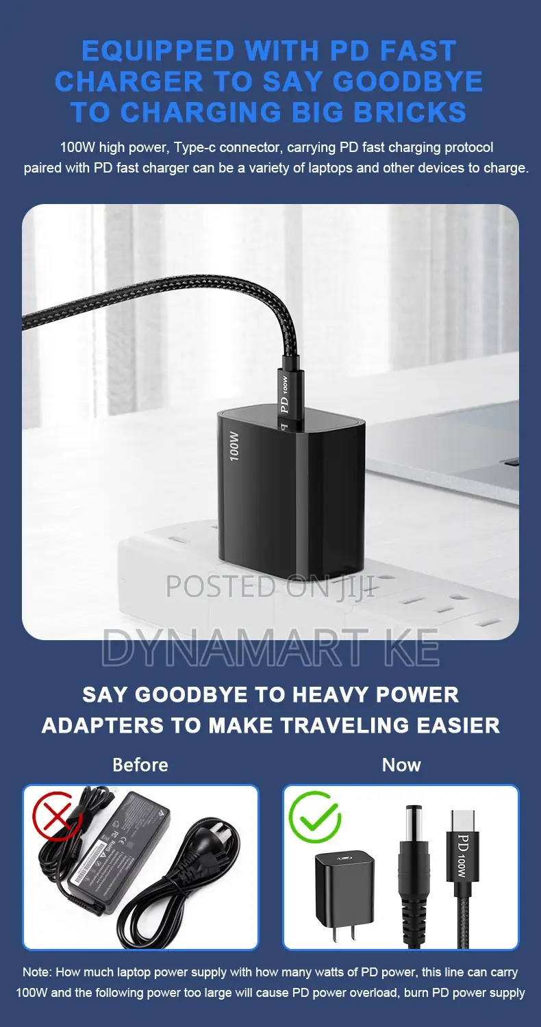 100w Type-C Pd to Dc Decoy Cable – Laptop Charger, Big Pin, Small Pin