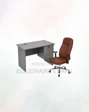 Compact 1m Desk and Brown Executive Leather Chair for Focused Work