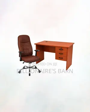 Compact 1m Desk and Brown Executive Leather Chair for Office Tasks