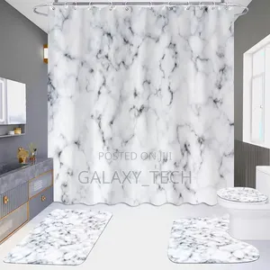 4pcs Bathroom Set – Matching Shower Curtain, Rugs, and Toilet Cover