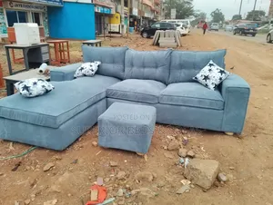 Steel Blue 5 Seater Corner Sofa With Ottoman
