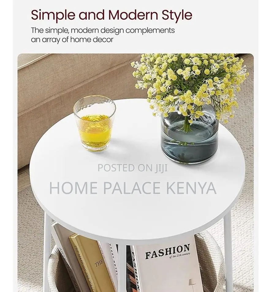 Side Table: Decorative Side Table With Polyester Beige Basket