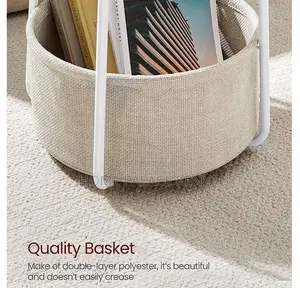Side Table: Decorative Side Table With Polyester Beige Basket