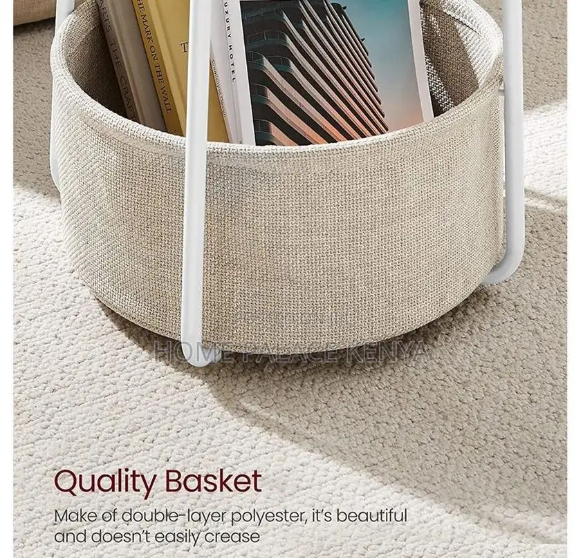 Side Table: Decorative Side Table With Polyester Beige Basket