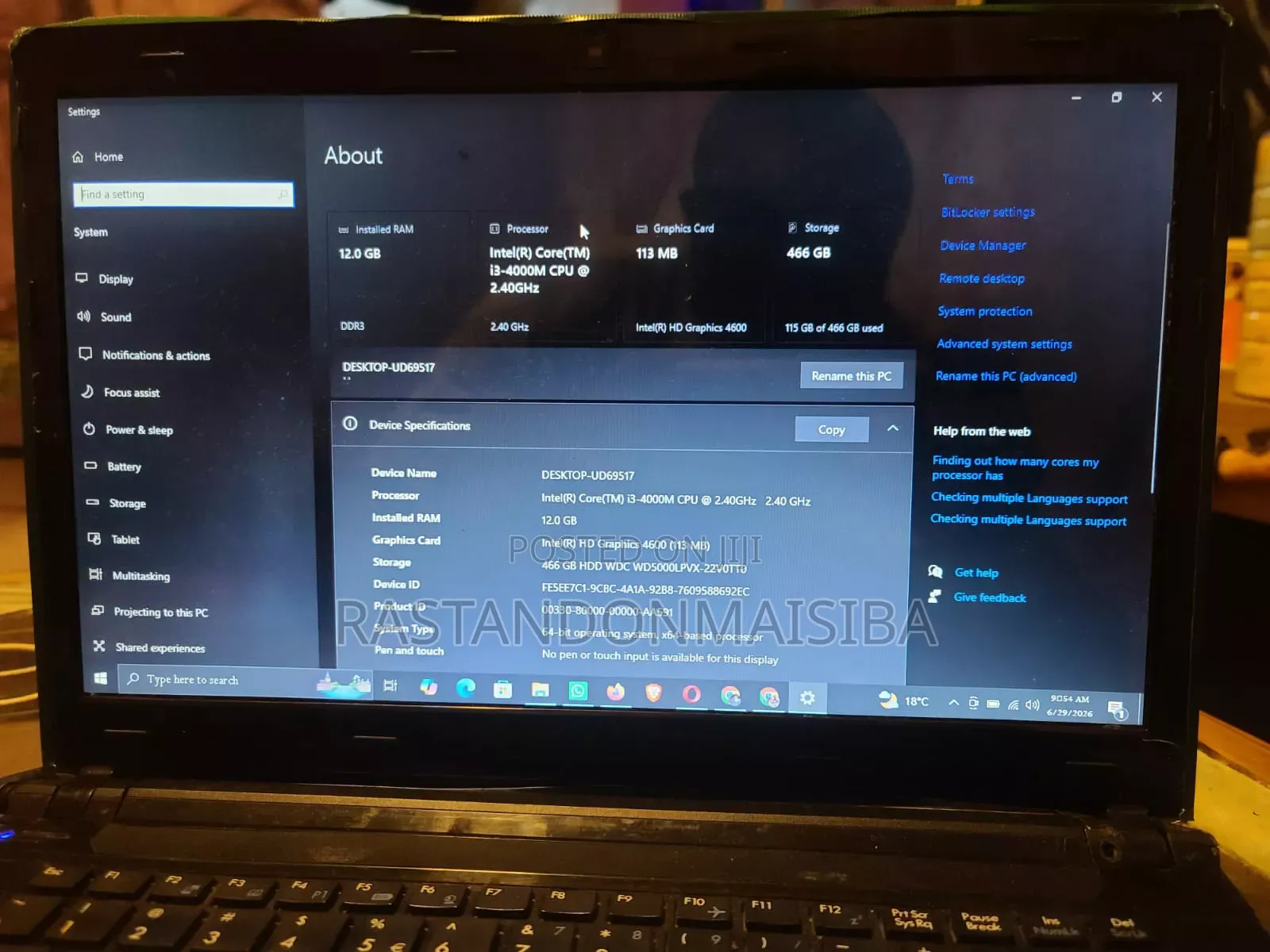 Laptop 12GB Intel Core i3 HDD 500GB