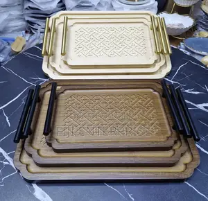3-Piece Laser Engraved Bamboo Nesting Serving Trays With Handles