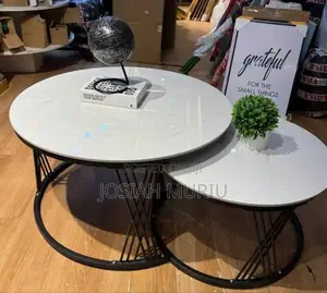 Modern Luxury 2in1 Pure Marble Nesting Tables With Black Stand
