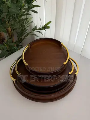 Round Bamboo Wooden Serving Tray With Metal Handles – Multi-Purpose