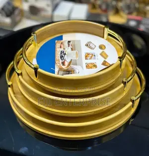 Round Bamboo Wooden Food Storage Serving Tray With Metal Handles