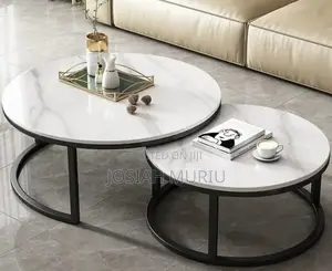 Modern Luxury 2in1 Pure Marble Nesting Tables With Black Stand New