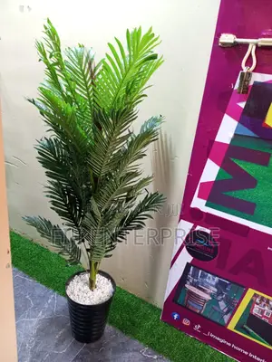 Large Artificial Palm Tree Plant With Black Pot White Pebbles