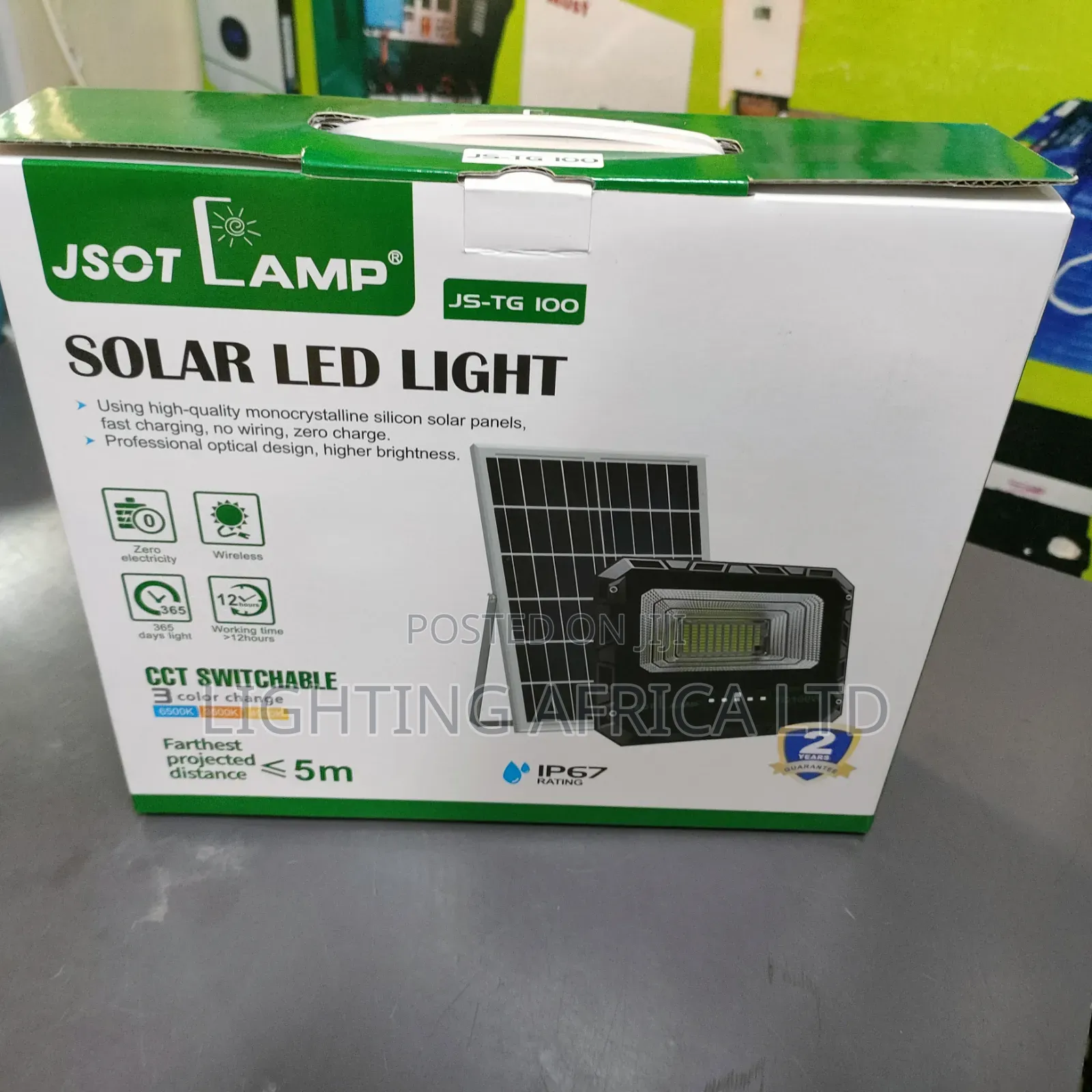 100 Watts Solar Floodlight Complete With Remote and Wall Bracket