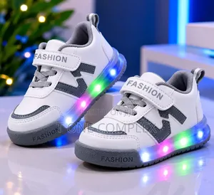 Kids Light Up Sneakers Velcro Black White All Sizes Available