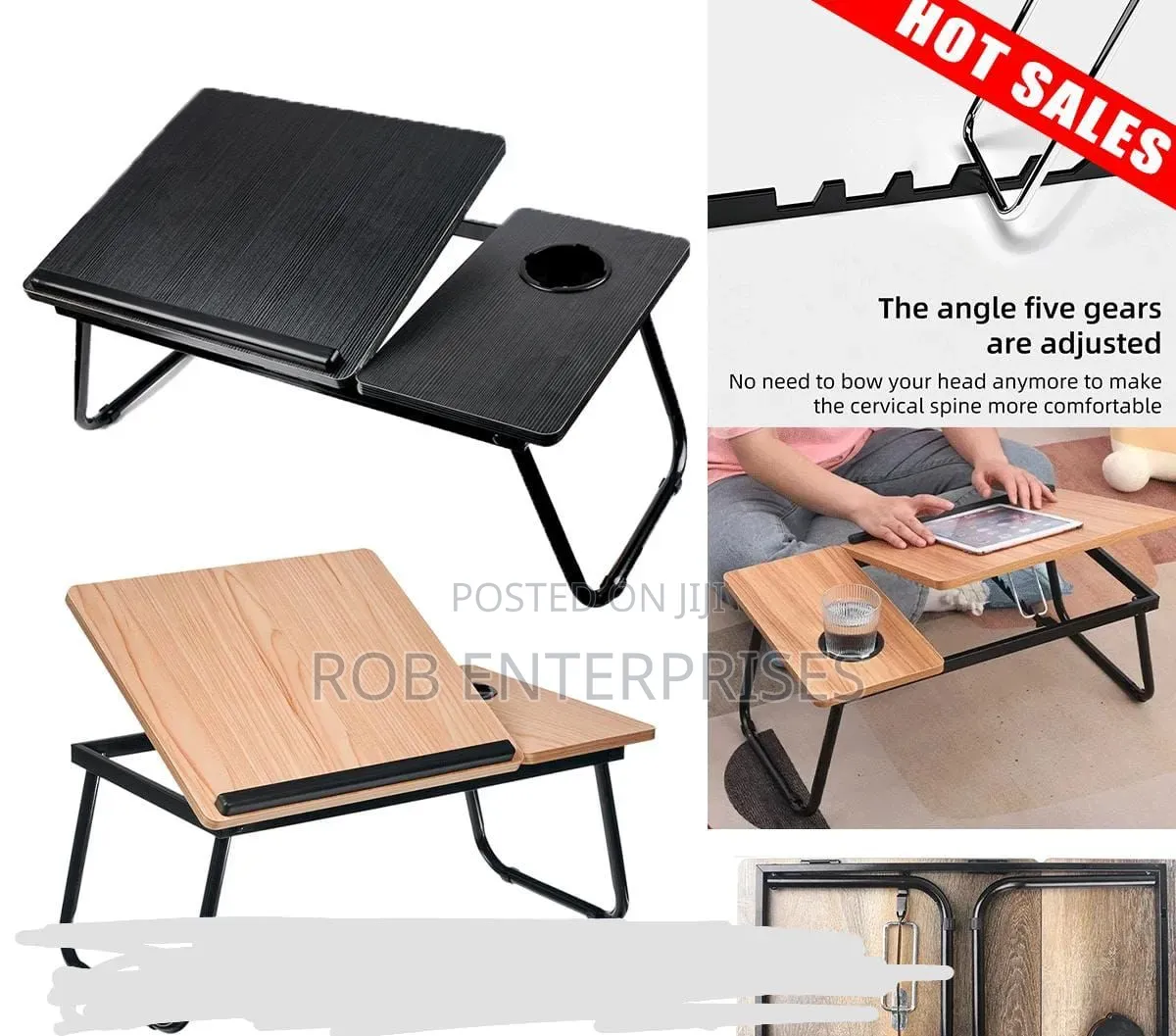 Wooden Adjustable Angle Foldable Study or Laptop Table With Cup Slot
