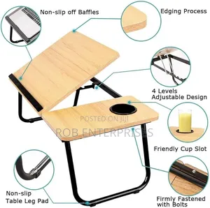 Wooden Adjustable Angle Foldable Study or Laptop Table With Cup Slot