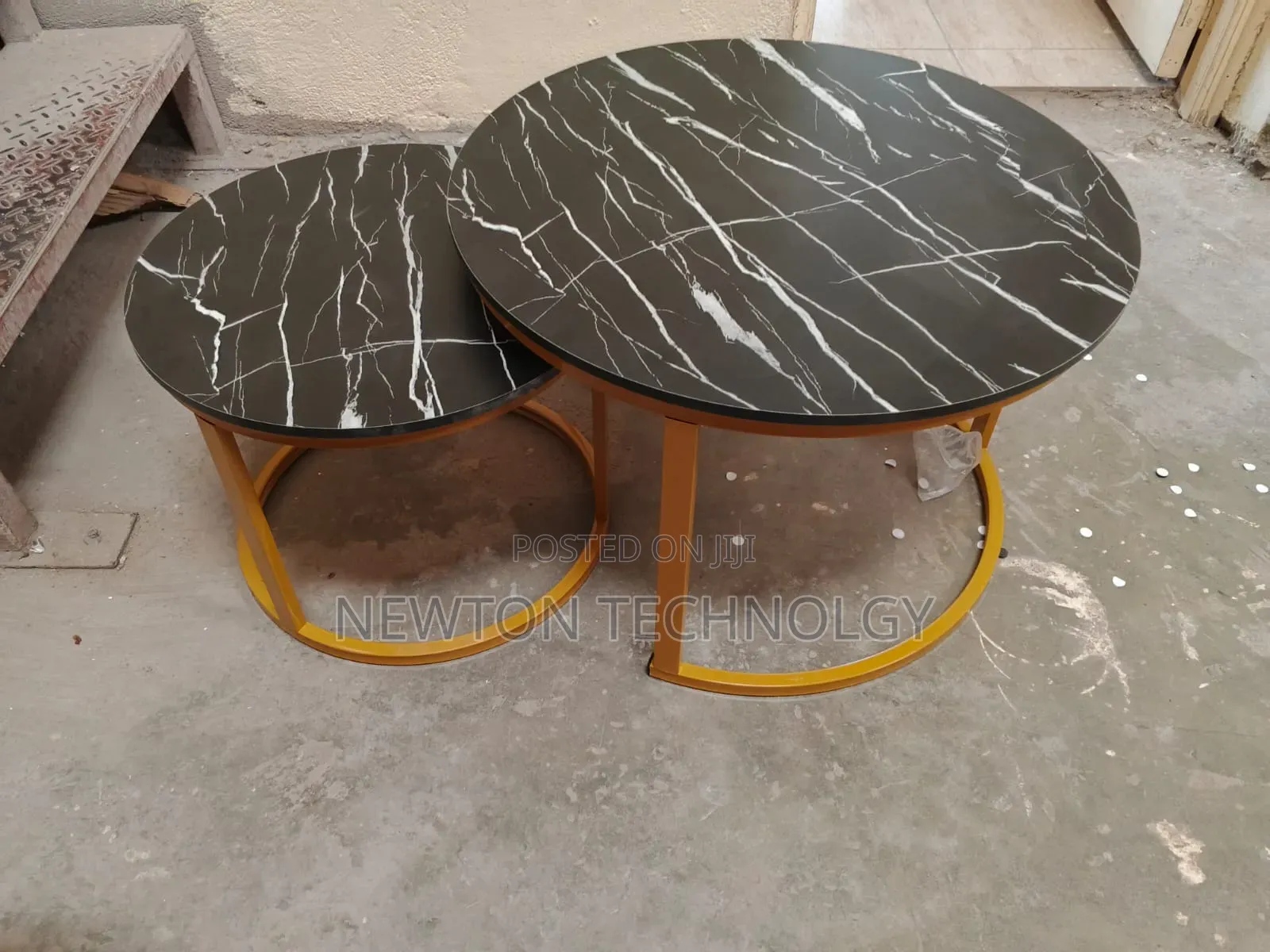 Black Nesting Coffee Table Marble Effect (Mdf)