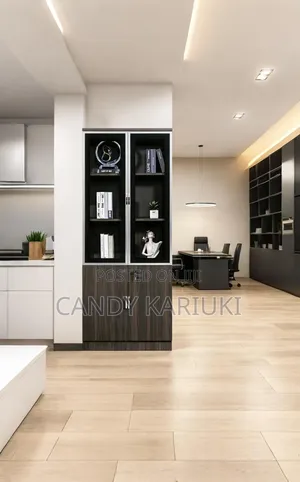 Grey Wooden Office Cabinet ( Half Glass)