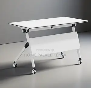 Study Table: White Top Flip Movable Home Office Table
