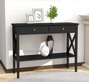 Console Table: Black Wooden Double Layer Hallway Console