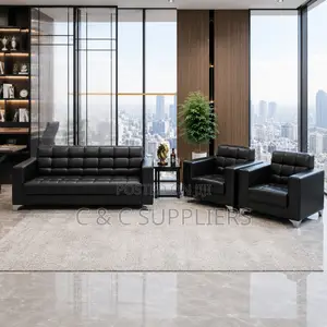Black 5-Seater Leather Hall Way Sofa Set