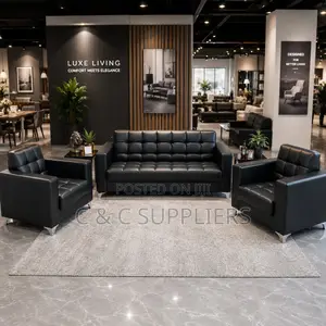 Black 5-Seater Leather Hall Way Sofa Set