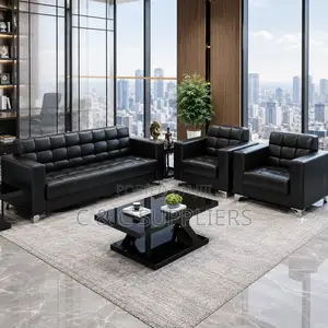 Black 5-Seater Leather Hall Way Sofa Set