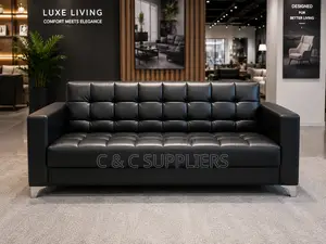 Black 5-Seater Leather Hall Way Sofa Set