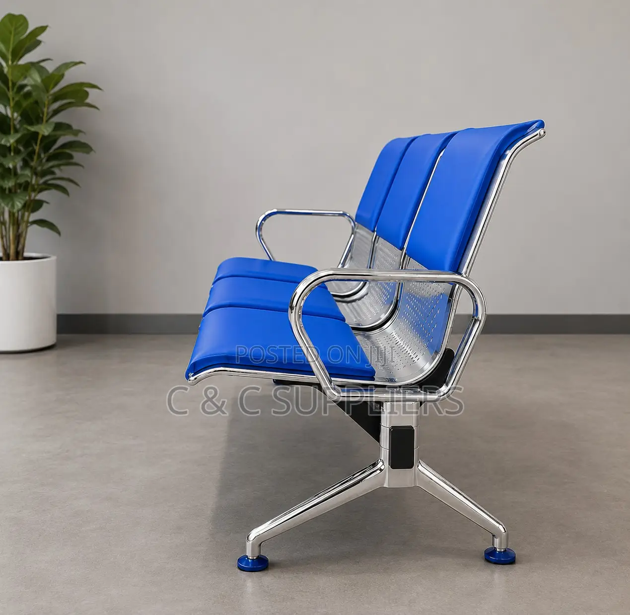 3-Seater Leather Padded Waiting Bench