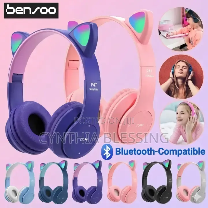 Cat Ears Bluetooth Wireless Headphones With Mic